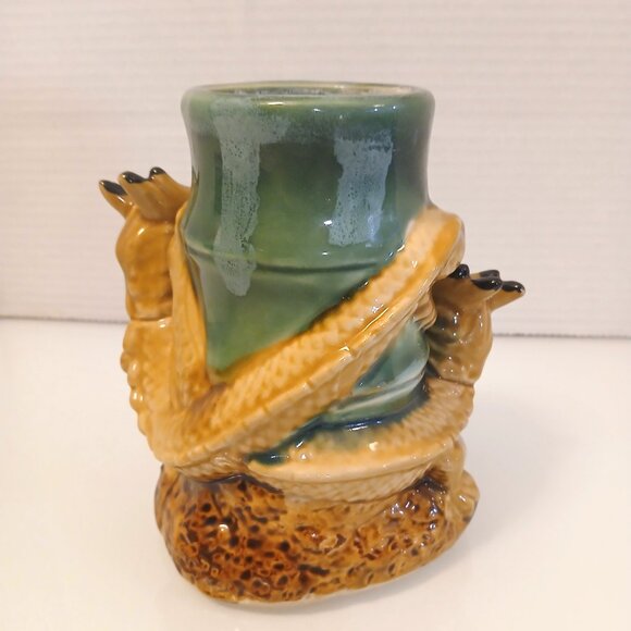 Vintage Majolica Style Planter/vase With Foo Dogs 6” Tall 3” Diameter - Picture 4 of 5